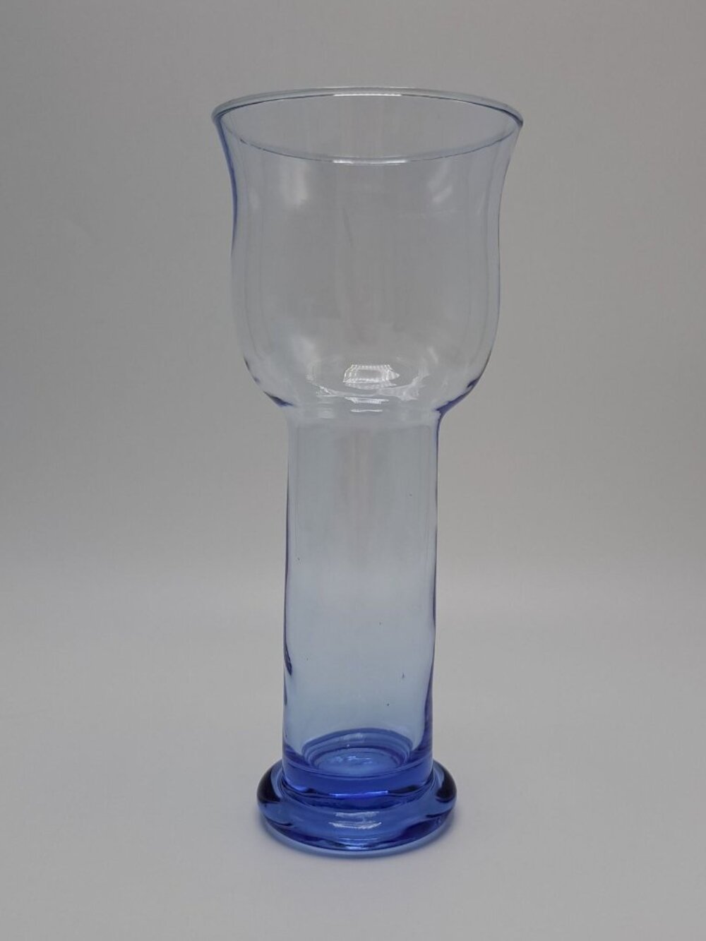 Tall Blue Glass Drinking Goblet With Flared Rim